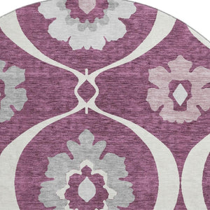 HomeRoots 8' Eggplant Medallion Round Rug - Washable, UV Protected, Durable & Stylish for Every Room 668044