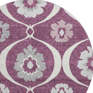 HomeRoots 8' Eggplant Medallion Round Rug - Washable, UV Protected, Durable & Stylish for Every Room 668044