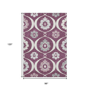 HomeRoots 8' X 10' Eggplant & Ivory Medallion Area Rug - Washable, Stain-Resistant with UV Protection & Style 668045