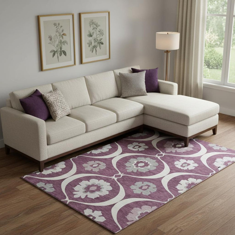 HomeRoots 8' X 10' Eggplant & Ivory Medallion Area Rug - Washable, Stain-Resistant with UV Protection & Style 668045