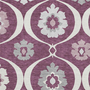 HomeRoots 8' X 10' Eggplant & Ivory Medallion Area Rug - Washable, Stain-Resistant with UV Protection & Style 668045