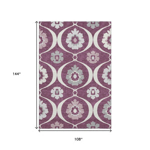 HomeRoots 9' Elegant Eggplant & Ivory Medallion Area Rug - Washable, Stain Resistant, UV Protected, Durable Design 668046