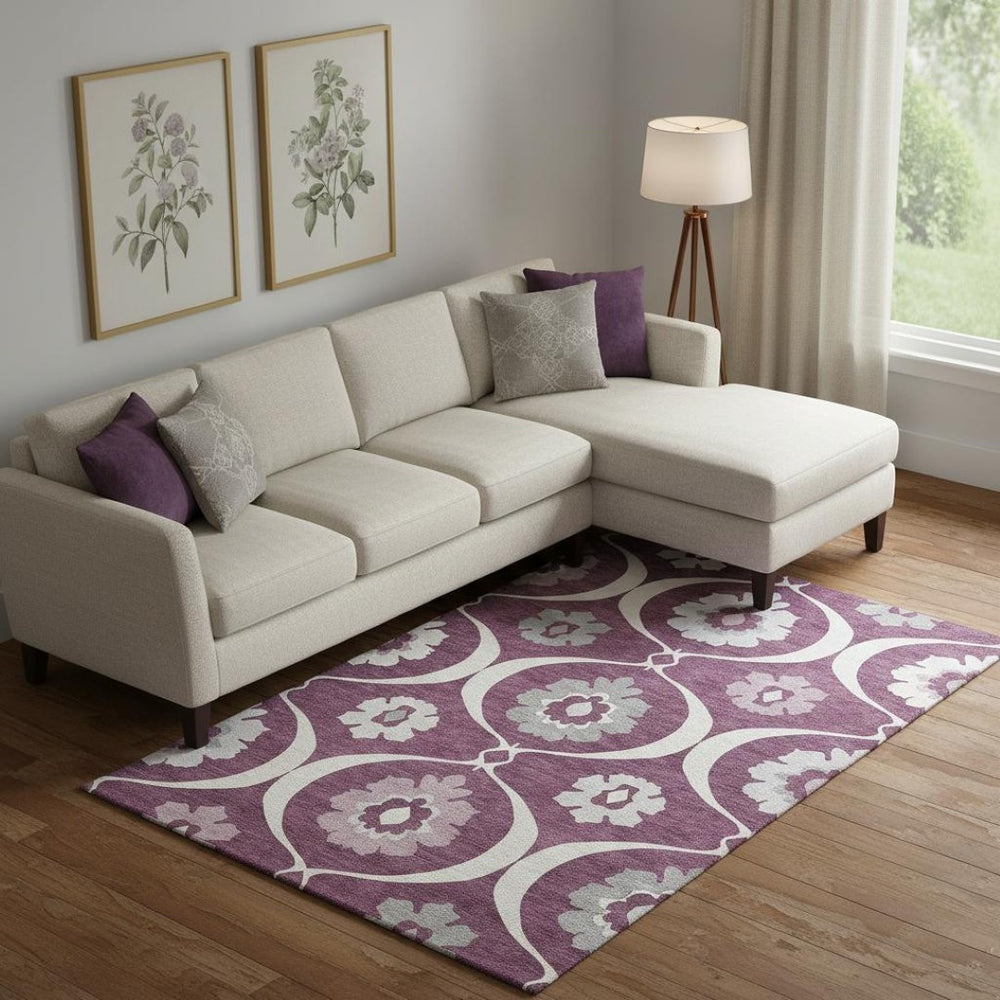 HomeRoots 9' Elegant Eggplant & Ivory Medallion Area Rug - Washable, Stain Resistant, UV Protected, Durable Design 668046