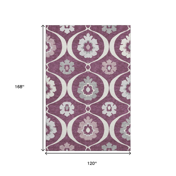 HomeRoots 10' X 14' Eggplant Medallion Area Rug - Washable, UV-Protected, Stain-Resistant for Family Homes 668047