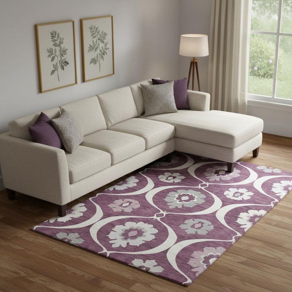HomeRoots 10' X 14' Eggplant Medallion Area Rug - Washable, UV-Protected, Stain-Resistant for Family Homes 668047