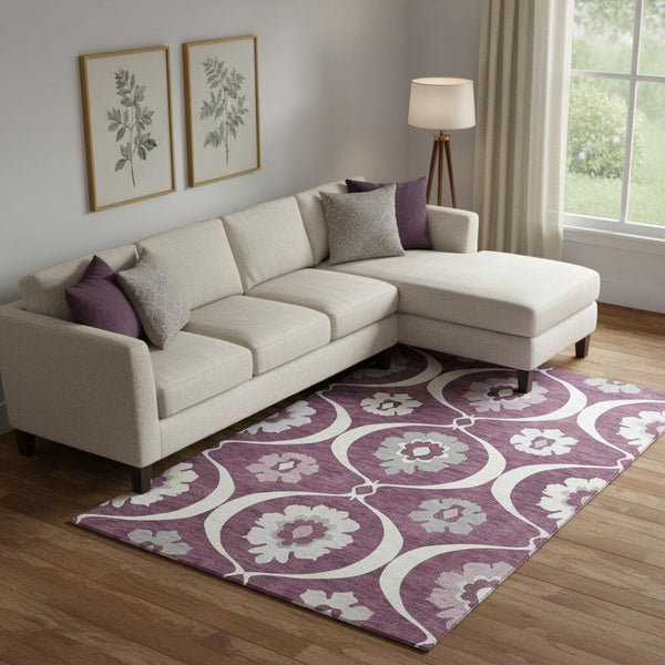 HomeRoots 10' X 14' Eggplant Medallion Area Rug - Washable, UV-Protected, Stain-Resistant for Family Homes 668047
