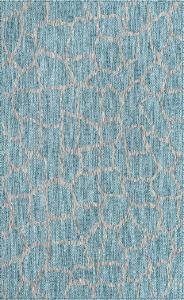 Unique Loom Outdoor Safari Giraffe Machine Made Animal Print Rug Light Aqua, Gray/Ivory 5' 1" x 8' 0"