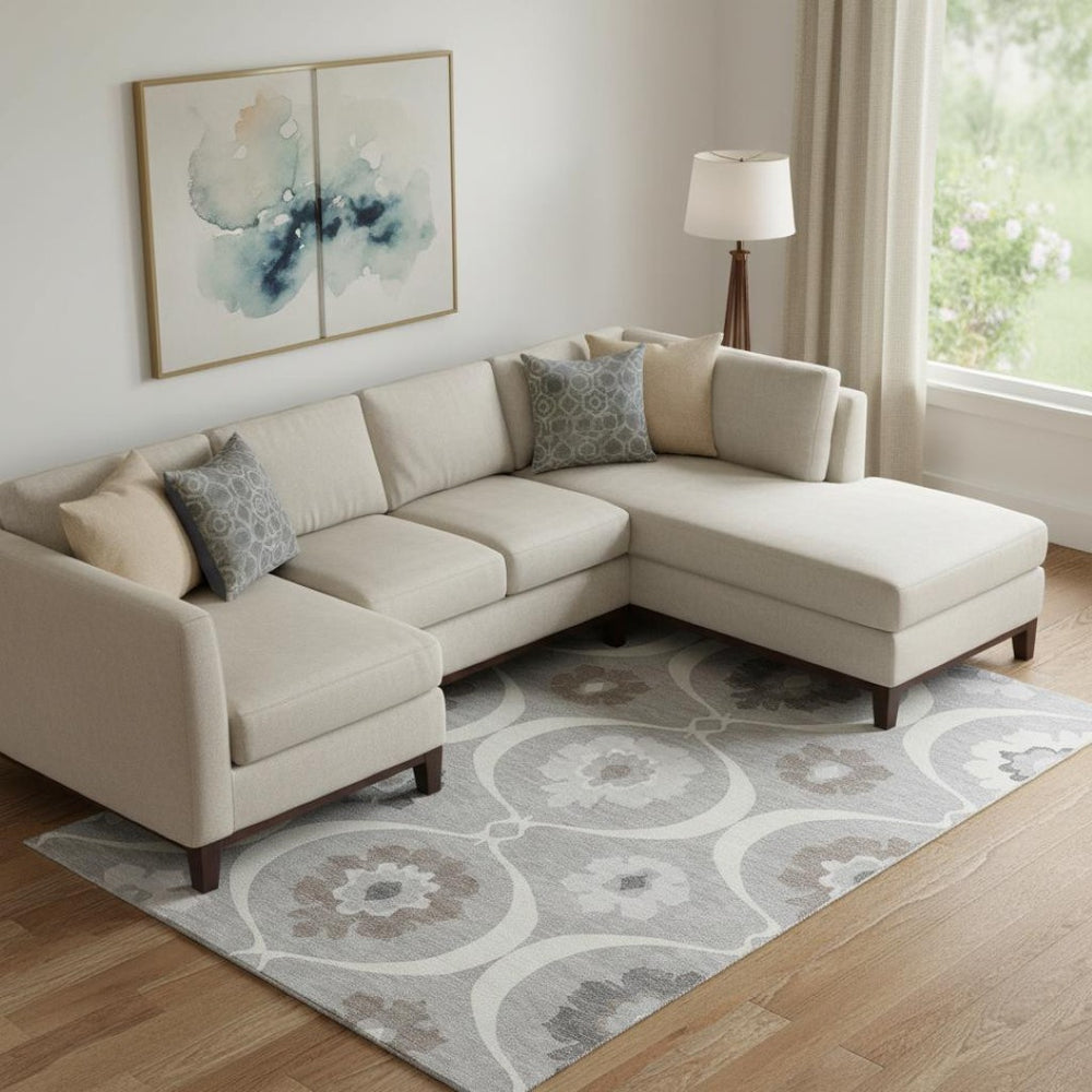 HomeRoots 8' X 10' Gray and Ivory Medallion Washable Area Rug - Durable, Stylish, UV-Protected for High-Traffic Homes 668051
