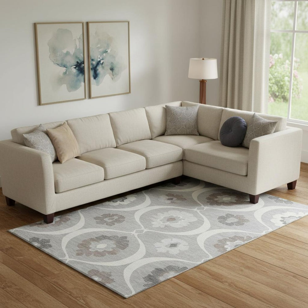 HomeRoots 9' X 12' Gray and Ivory Medallion Area Rug - Stylish, Washable, UV Protected for Homes with Kids & Pets 668052