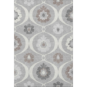 HomeRoots 9' X 12' Gray and Ivory Medallion Area Rug - Stylish, Washable, UV Protected for Homes with Kids & Pets 668052