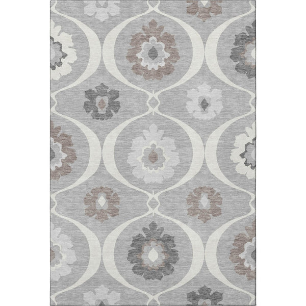 HomeRoots 9' X 12' Gray and Ivory Medallion Area Rug - Stylish, Washable, UV Protected for Homes with Kids & Pets 668052
