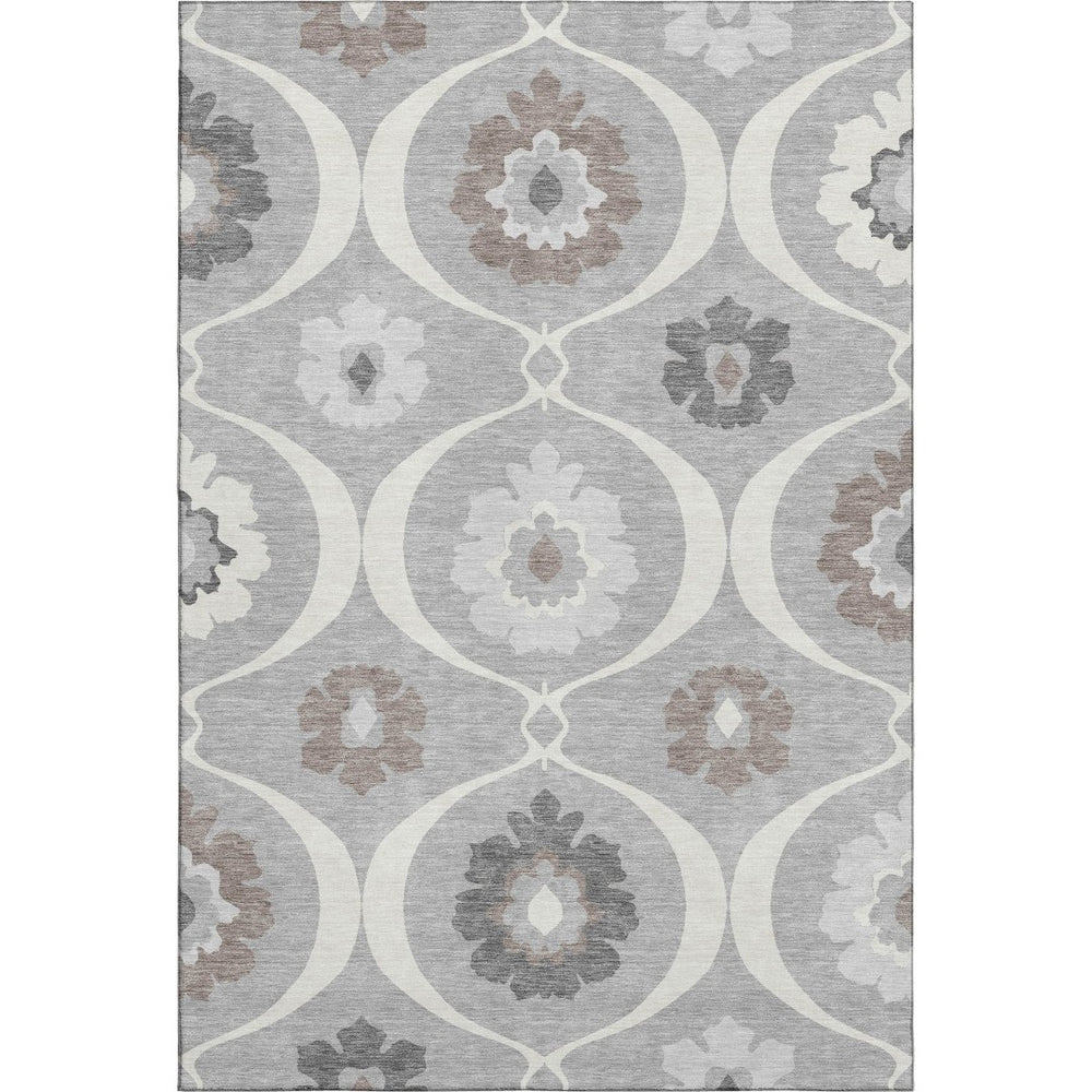 HomeRoots 10' X 14' Gray Medallion Washable Area Rug - Durable, UV-Protected, Stylish for High-Traffic Spaces 668053