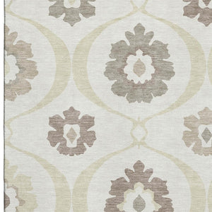 HomeRoots 5' X 8' Timeless Ivory and Beige Medallion Washable Area Rug - Durable, UV Protected, Easy Care! 668055
