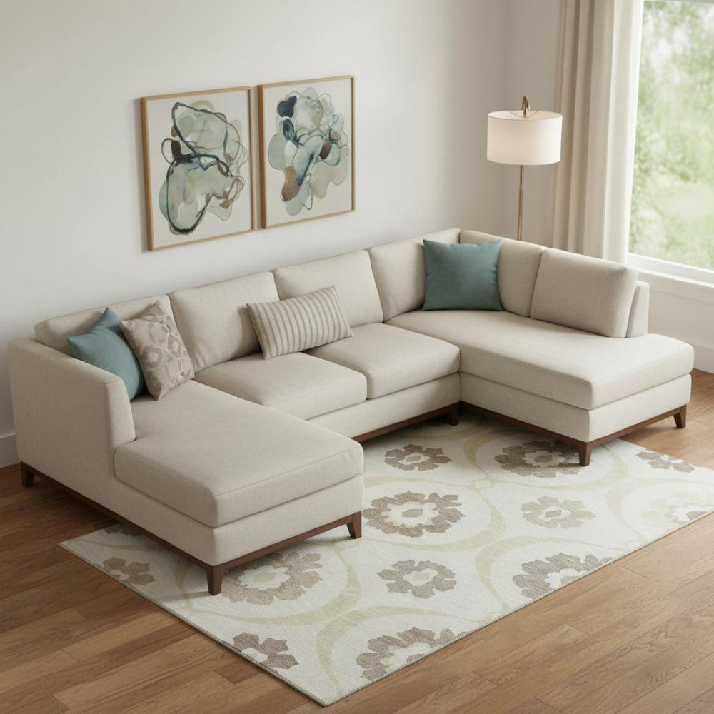 HomeRoots 8' X 10' Ivory and Beige Medallion Area Rug - Washable, UV Protected, Durable Design for High-Traffic Homes 668057