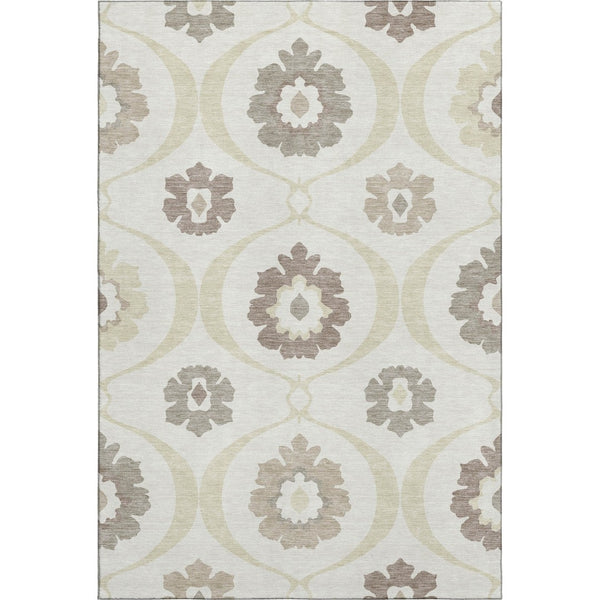 HomeRoots 8' X 10' Ivory and Beige Medallion Area Rug - Washable, UV Protected, Durable Design for High-Traffic Homes 668057