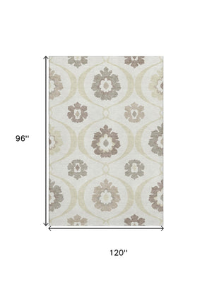 HomeRoots 8' X 10' Ivory and Beige Medallion Area Rug - Washable, UV Protected, Durable Design for High-Traffic Homes 668057