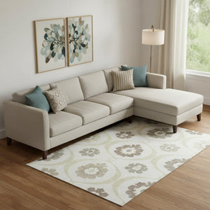 HomeRoots 9' X 12' Medallion Washable Area Rug - Elegant Ivory & Beige with UV Protection for Busy Homes 668058