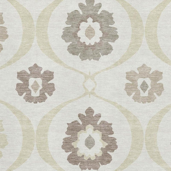 HomeRoots 9' X 12' Medallion Washable Area Rug - Elegant Ivory & Beige with UV Protection for Busy Homes 668058