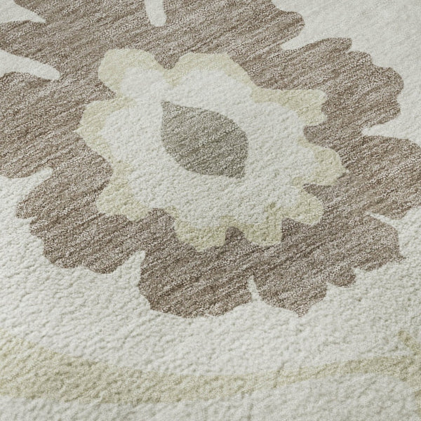 HomeRoots 9' X 12' Medallion Washable Area Rug - Elegant Ivory & Beige with UV Protection for Busy Homes 668058