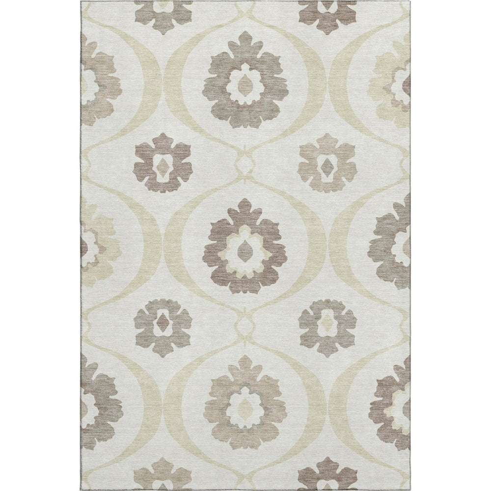 HomeRoots 10' X 14' Ivory and Beige Medallion Area Rug - Washable, UV-Protected, Perfect for Busy Homes! 668059