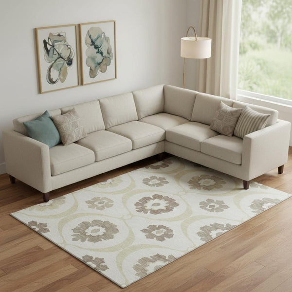 HomeRoots 10' X 14' Ivory and Beige Medallion Area Rug - Washable, UV-Protected, Perfect for Busy Homes! 668059