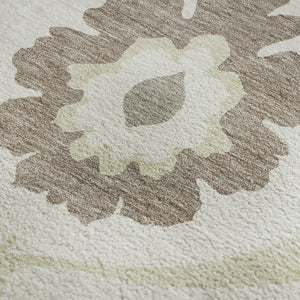 HomeRoots 10' X 14' Ivory and Beige Medallion Area Rug - Washable, UV-Protected, Perfect for Busy Homes! 668059