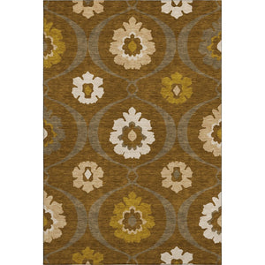 HomeRoots 5' X 8' Coffee Gold Beige Medallion Area Rug – Washable, UV Protected, Durable for High-Traffic Spaces 668061