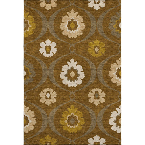 HomeRoots 5' X 8' Coffee Gold Beige Medallion Area Rug – Washable, UV Protected, Durable for High-Traffic Spaces 668061