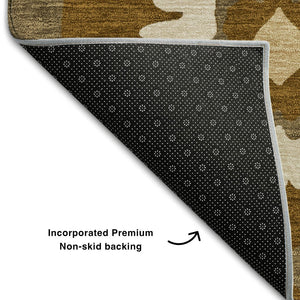 HomeRoots 5' X 8' Coffee Gold Beige Medallion Area Rug – Washable, UV Protected, Durable for High-Traffic Spaces 668061