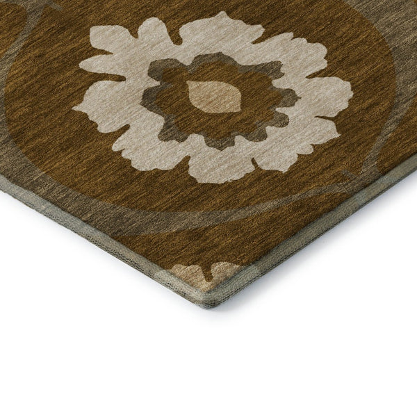 HomeRoots 5' X 8' Coffee Gold Beige Medallion Area Rug – Washable, UV Protected, Durable for High-Traffic Spaces 668061