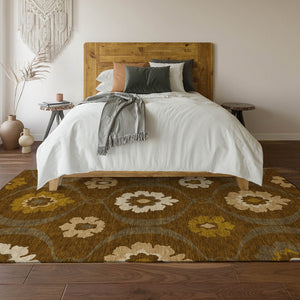 HomeRoots 5' X 8' Coffee Gold Beige Medallion Area Rug – Washable, UV Protected, Durable for High-Traffic Spaces 668061