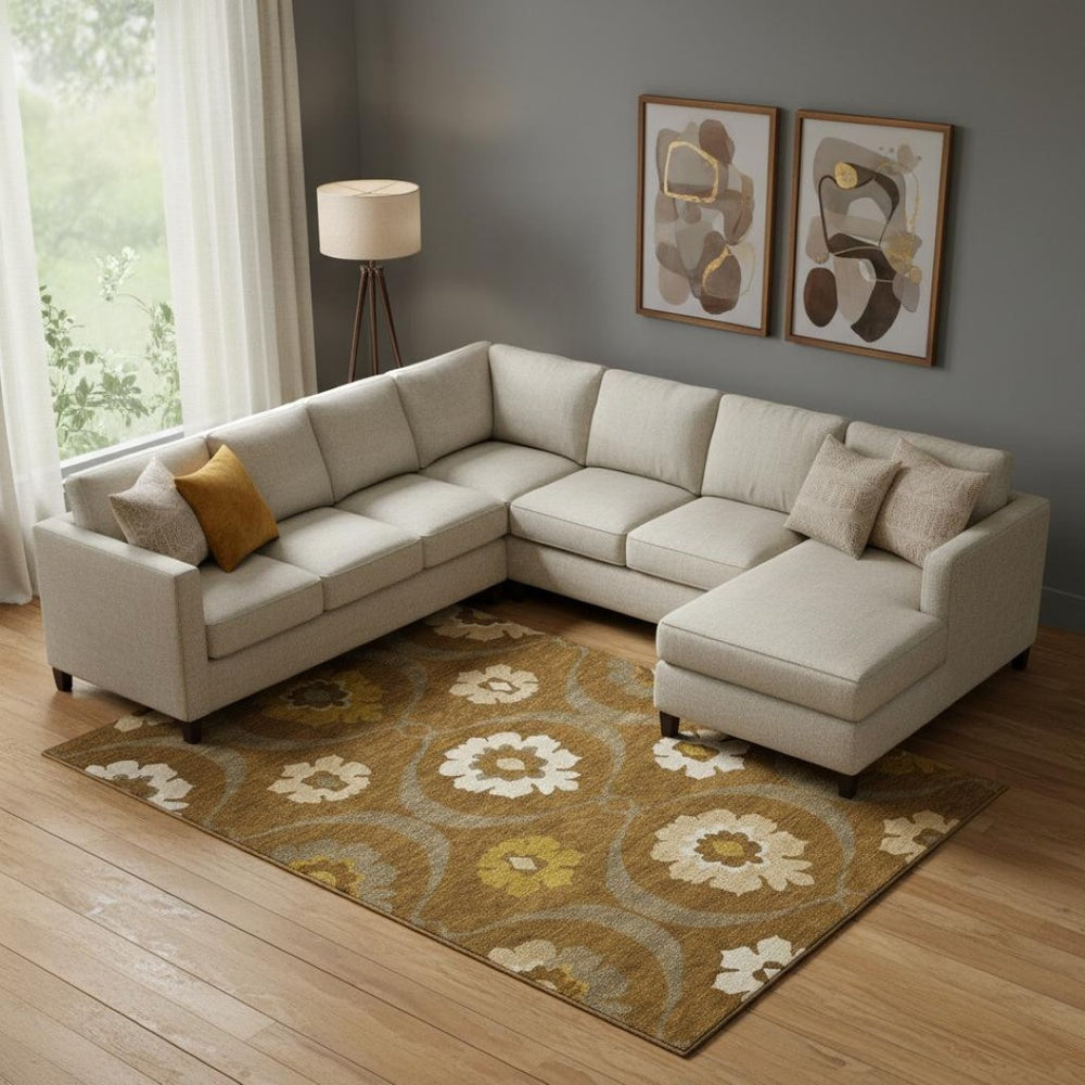 HomeRoots 8' X 10' Medallion Area Rug in Coffee, Gold & Beige – Washable, UV-Protected & Pet-Friendly Design! 668063