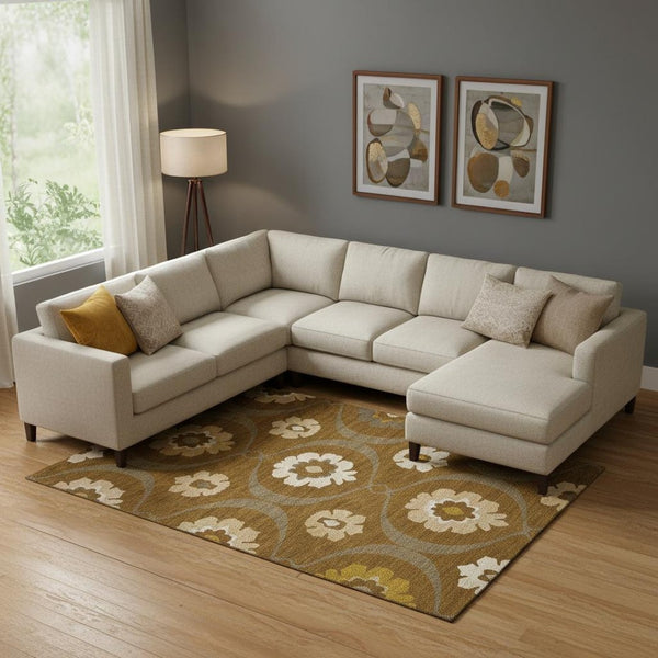 HomeRoots 9' X 12' Coffee Gold & Beige Medallion Area Rug - Washable, Stain-Resistant & UV Protected for Durability 668064