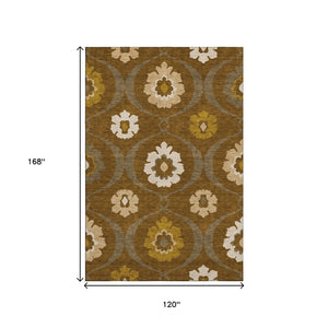 HomeRoots 10' X 14' Coffee Medallion Area Rug - Stylish, Durable, Stain-Resistant with UV Protection for Homes 668065