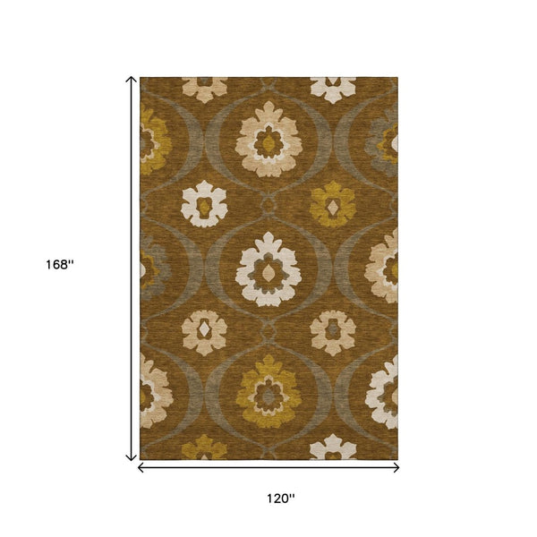 HomeRoots 10' X 14' Coffee Medallion Area Rug - Stylish, Durable, Stain-Resistant with UV Protection for Homes 668065