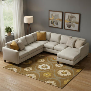 HomeRoots 10' X 14' Coffee Medallion Area Rug - Stylish, Durable, Stain-Resistant with UV Protection for Homes 668065