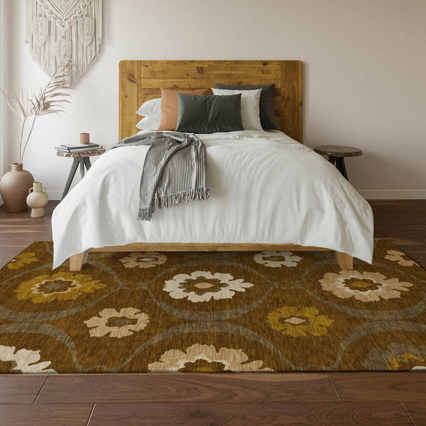 HomeRoots 10' X 14' Coffee Medallion Area Rug - Stylish, Durable, Stain-Resistant with UV Protection for Homes 668065