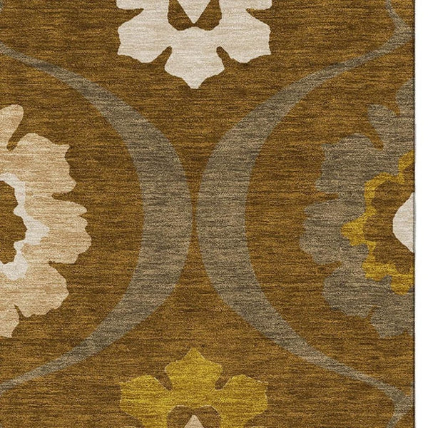 HomeRoots 10' X 14' Coffee Medallion Area Rug - Stylish, Durable, Stain-Resistant with UV Protection for Homes 668065