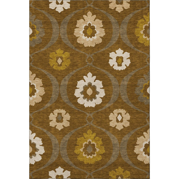 HomeRoots 10' X 14' Coffee Medallion Area Rug - Stylish, Durable, Stain-Resistant with UV Protection for Homes 668065