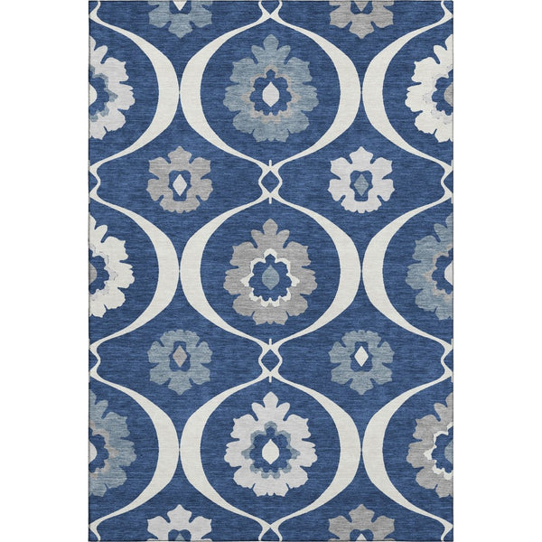 HomeRoots 5' X 8' Navy Blue, Ivory & Gray Medallion Area Rug – Washable, UV Protected & Stain Resistant Elegance 668067