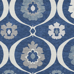 HomeRoots 5' X 8' Navy Blue, Ivory & Gray Medallion Area Rug – Washable, UV Protected & Stain Resistant Elegance 668067