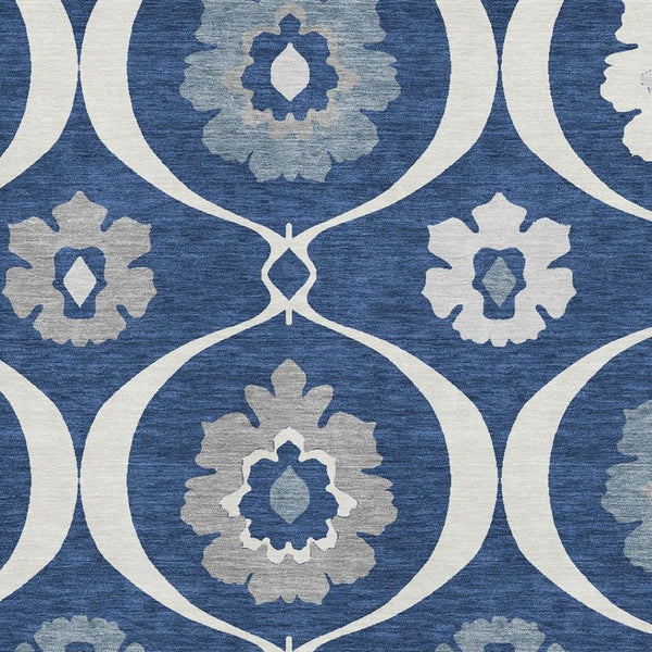 HomeRoots 5' X 8' Navy Blue, Ivory & Gray Medallion Area Rug – Washable, UV Protected & Stain Resistant Elegance 668067