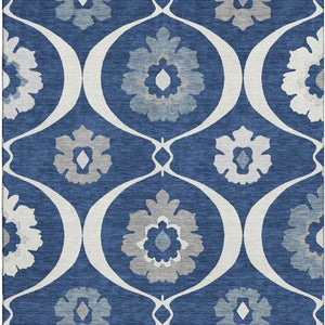 HomeRoots 5' X 8' Navy Blue, Ivory & Gray Medallion Area Rug – Washable, UV Protected & Stain Resistant Elegance 668067
