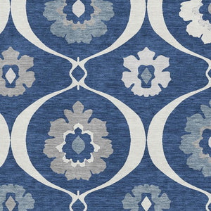 HomeRoots 8' X 10' Navy Blue Ivory & Gray Medallion Washable Area Rug - Durable, Stylish & UV Protected 668069