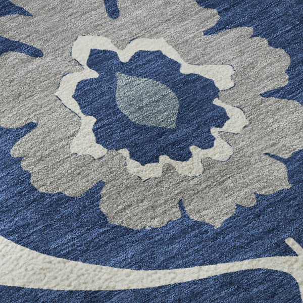HomeRoots 9' X 12' Navy Medallion Area Rug – Durable, Washable, Stain-Resistant, UV Protected for Busy Homes 668070