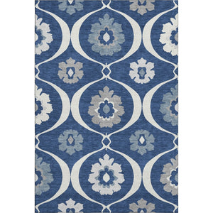 HomeRoots 10' Navy Blue, Ivory & Gray Medallion Washable Area Rug - Durable, Stain-Resistant, UV Protected! 668071