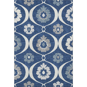 HomeRoots 10' Navy Blue, Ivory & Gray Medallion Washable Area Rug - Durable, Stain-Resistant, UV Protected! 668071