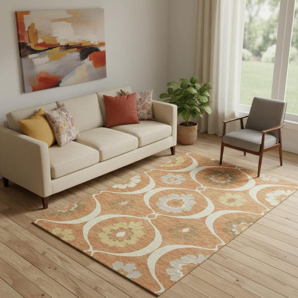 HomeRoots 5' X 8' Elegant Rust Gray Gold Medallion Area Rug - Washable, Stain-Resistant, UV Protected Home Accent 668073
