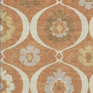 HomeRoots 5' X 8' Elegant Rust Gray Gold Medallion Area Rug - Washable, Stain-Resistant, UV Protected Home Accent 668073