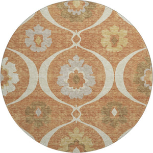 HomeRoots 8' Washable Round Medallion Rug in Rust, Gray & Gold - Durable, UV-Protected & Easy to Clean! 668074